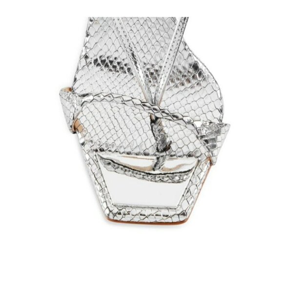 Schutz Vikki Stiletto Strappy Heel Snake Embossed Silver Leather Womens US 11 B - Picture 3 of 5